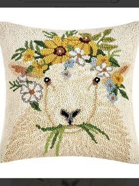 Sheep Hooked Wool Pillow with Velvet Backing